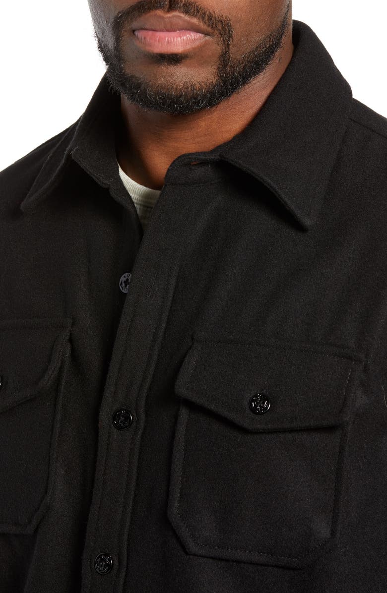 Schott NYC CPO Wool Blend Work Shirt, Alternate, color, Black