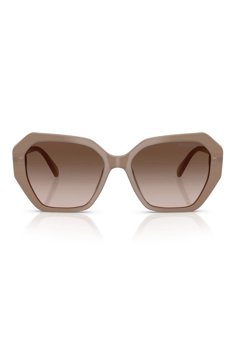 56mm Polarized Irregular Geometric Sunglasses, Main, color, OPALINE BROWN/ BROWN GRADIENT