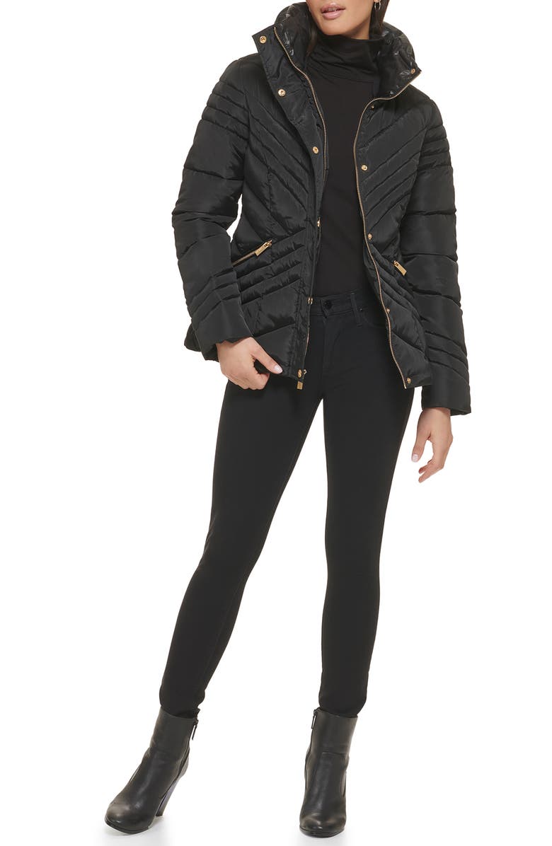 GUESS Water Resistant Chevron Quilted Puffer Jacket, Alternate, color, Black