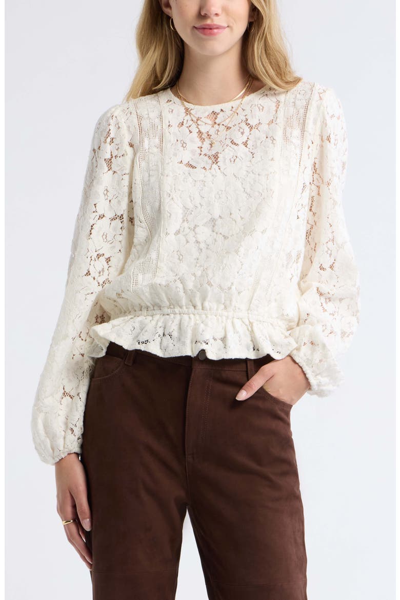 Elastic Hem Lace Top, Main, color, IVORY EGRET