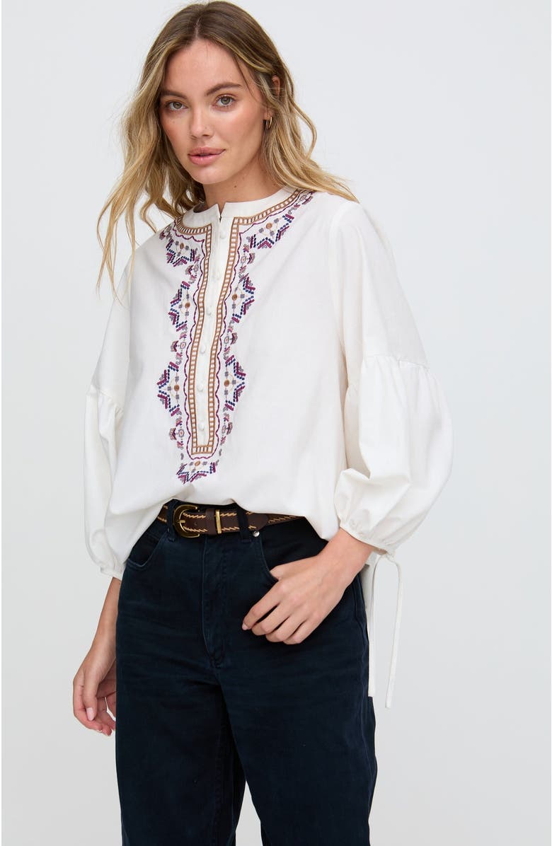 Raffya Anai Half Placket Embroidered Blouse, Alternate, color, Cream