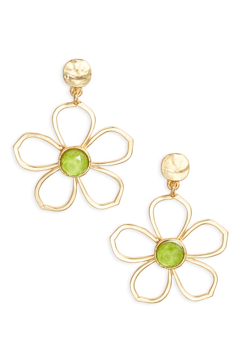 Flower Drop Earrings, Main, color, GOLD/GREEN
