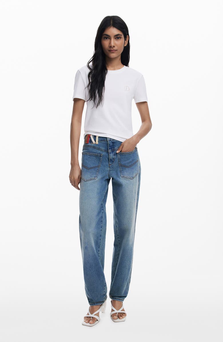 Desigual Rhinestone Embellished Stretch Cotton T-Shirt, Alternate, color, White