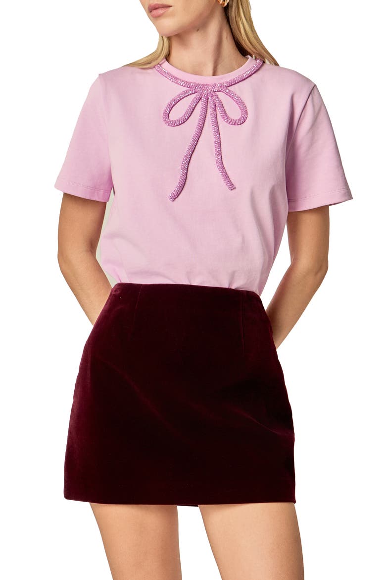 Beaded Bow Cotton T-Shirt, Main, color, LILAC