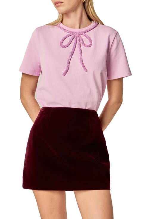Beaded Bow Cotton T-Shirt