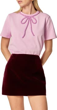 English Factory Beaded Bow Cotton T-Shirt