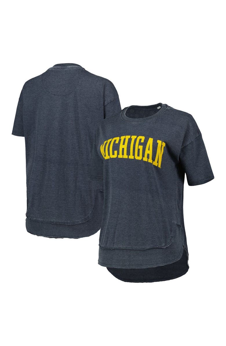 PRESSBOX Women's Pressbox Heathered Navy Michigan Wolverines Arch Poncho T-Shirt, Alternate, color, Heather Navy