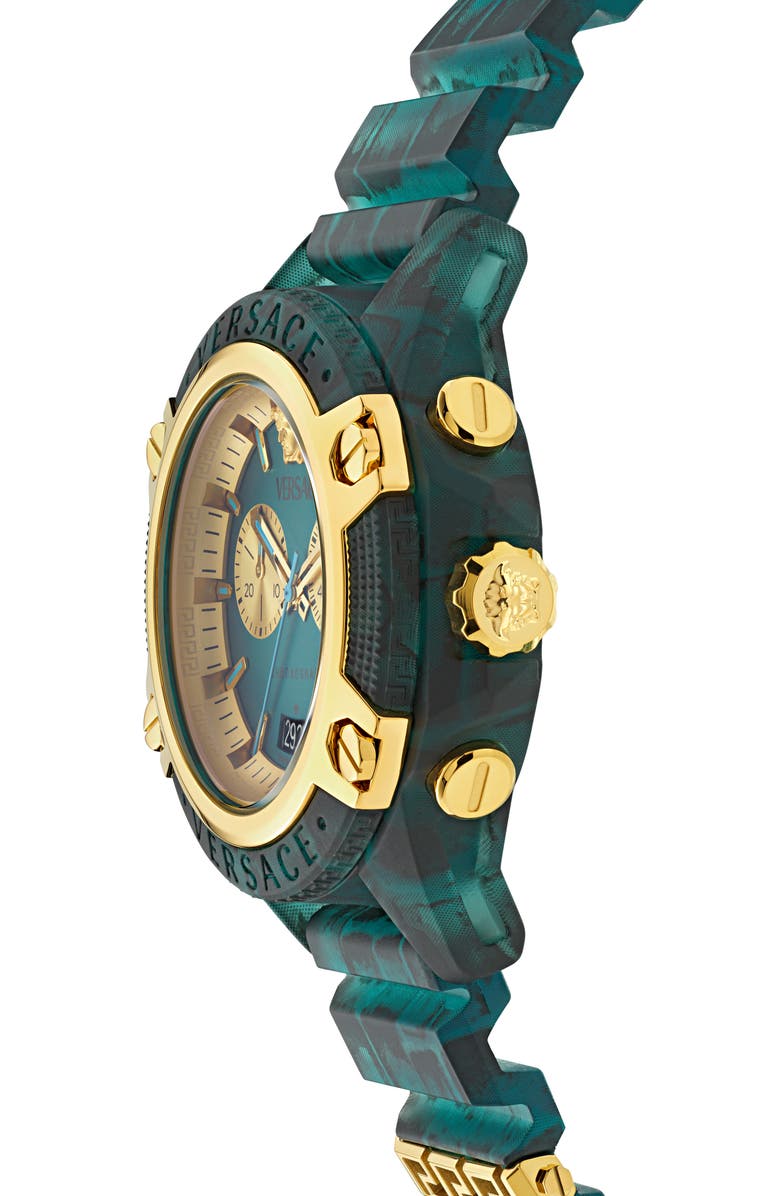 Versace Icon Active Chronograph Silicone Strap Watch, 44mm, Alternate, color, Transparent Blue