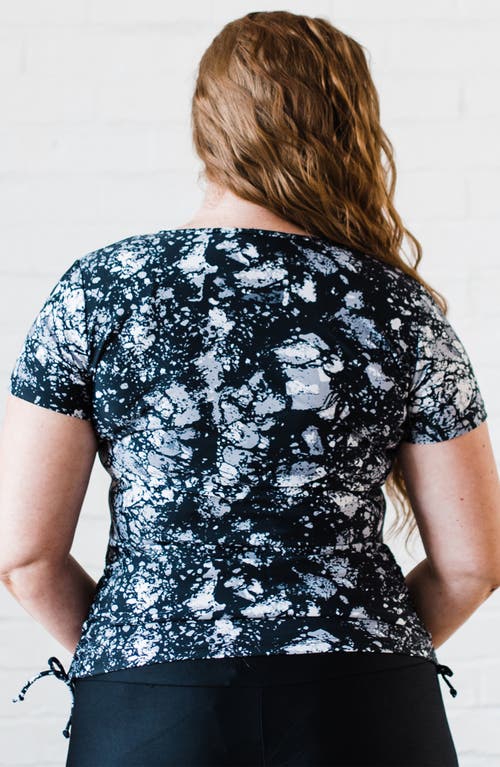 Calypsa Plus Size Short Sleeve Adele Swim Top In Blue