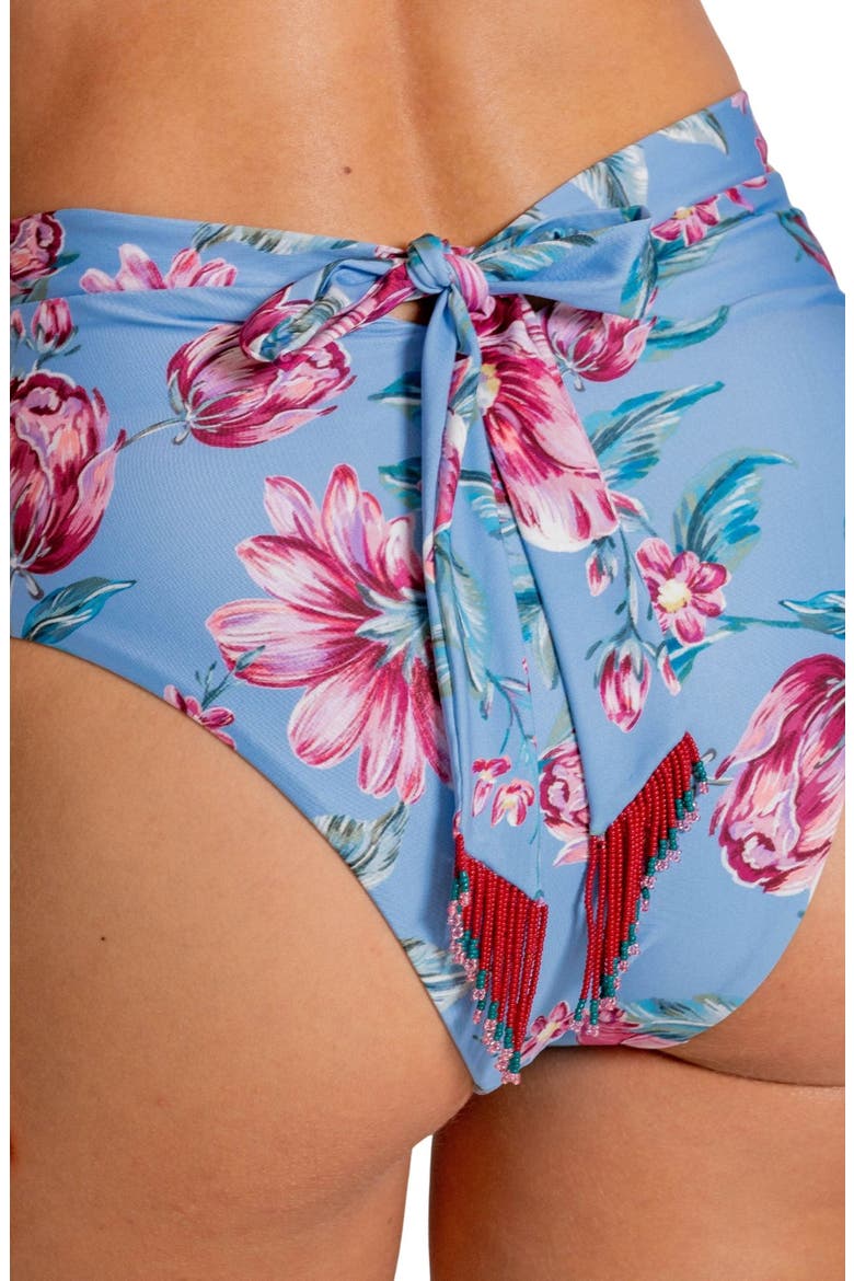 Beaded High Waist Tie Back Bikini Bottoms, Alternate, color, MULTI BLUE