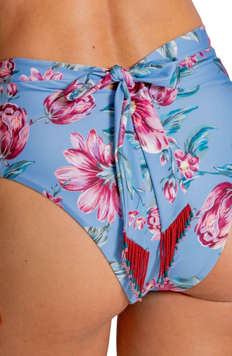 Cosita Linda Beaded High Waist Tie Back Bikini Bottoms, Alternate, color, Multi Blue