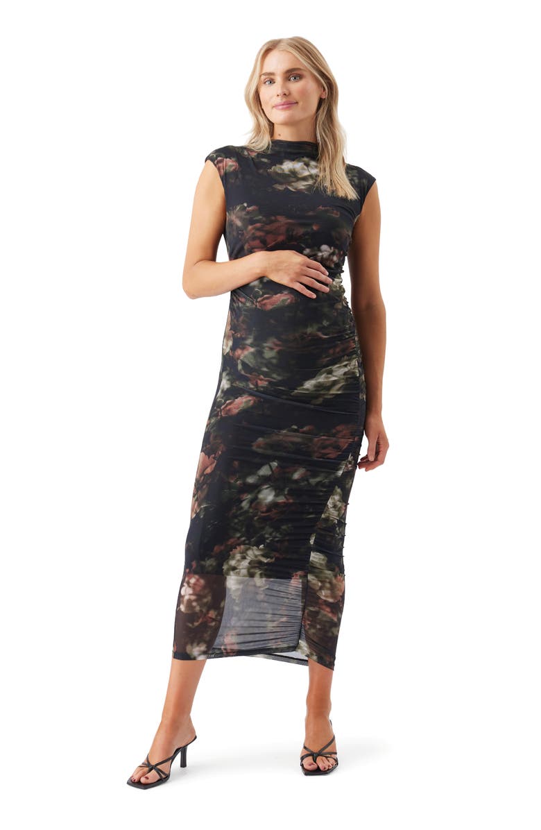 Ripe Maternity Vella Printed Mesh Maternity Dress, Alternate, color, Black