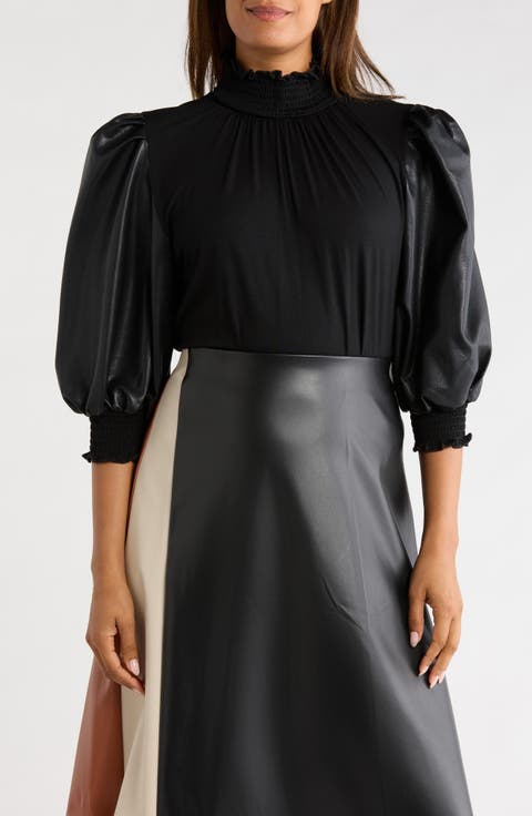 Faux Leather Sleeve Top