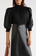 PATRIZIA LUCA Faux Leather Sleeve Top