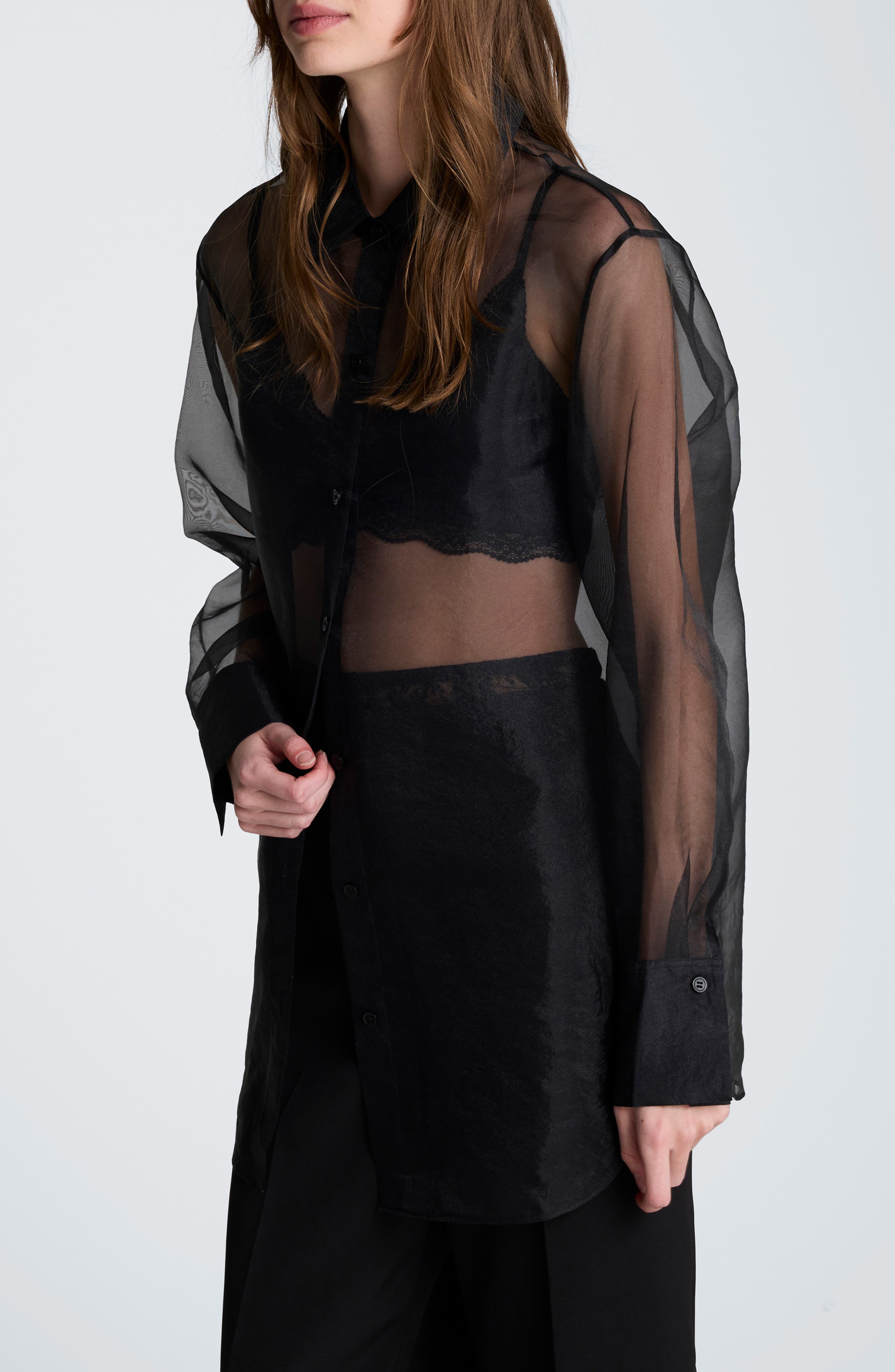 Sheer Oversize Button-Up Shirt (Women) | Nordstrom