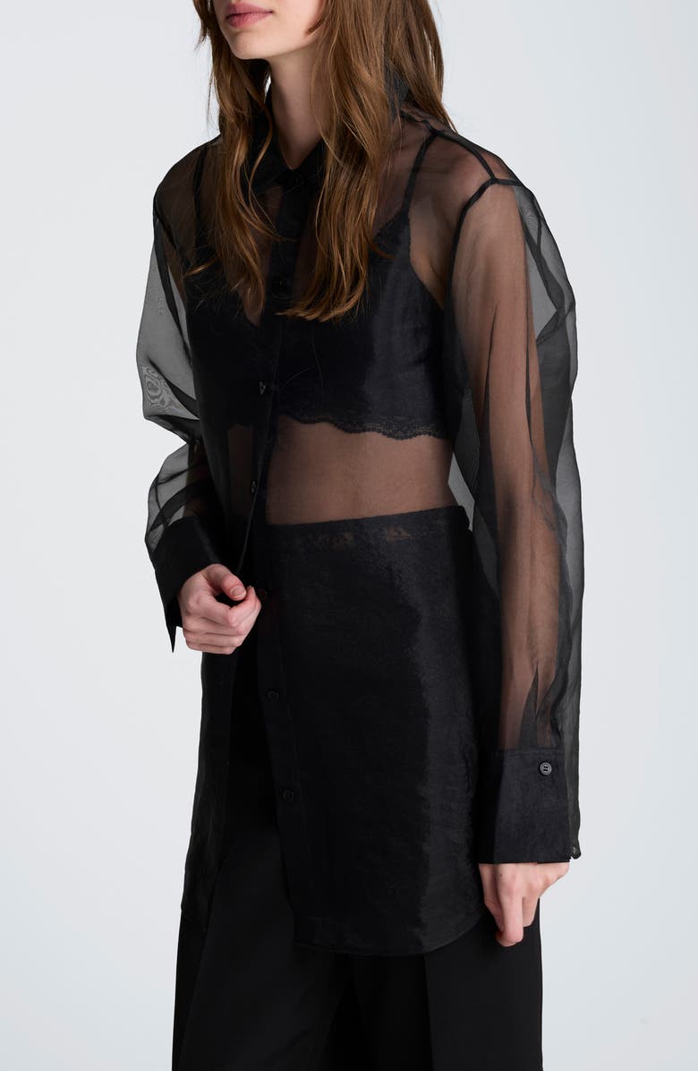 Kenneth Cole Sheer Oversize Button-Up Shirt, Alternate, color, Black