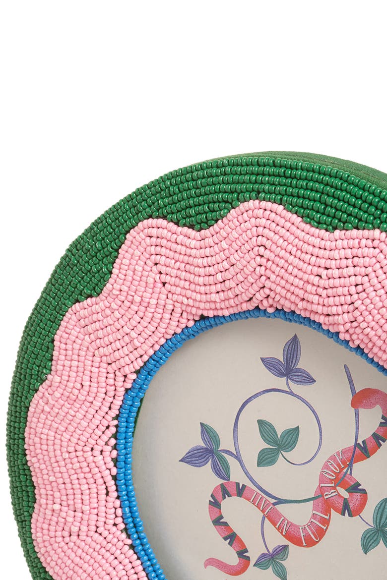 Dadri Round Decorative  Beaded Wood Frame 7 In, Alternate, color, Pink-Green