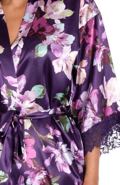 In Bloom By Jonquil Giovanna Lace Trim Satin Robe In Deep Purple