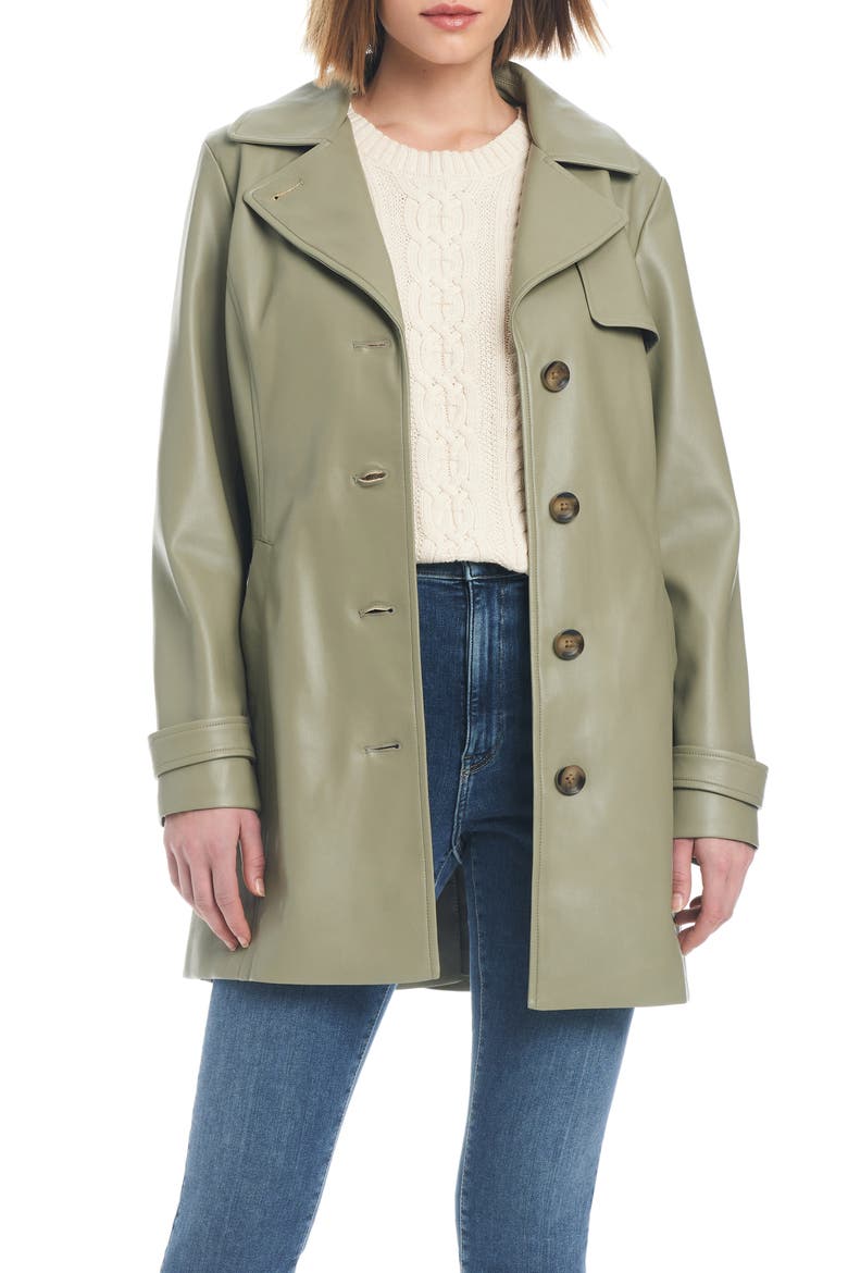Faux Leather Trench Coat, Alternate, color, SPRING SAGE