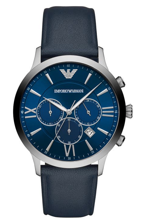 Leather Strap Chronograph Watch, 43mm