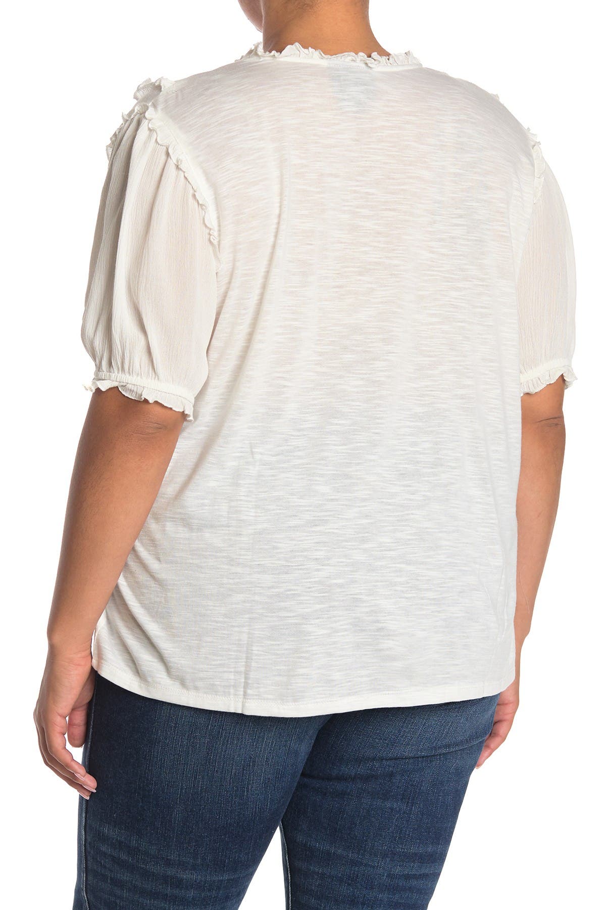 Short Sleeve Ruffled Button Up Top - image 2