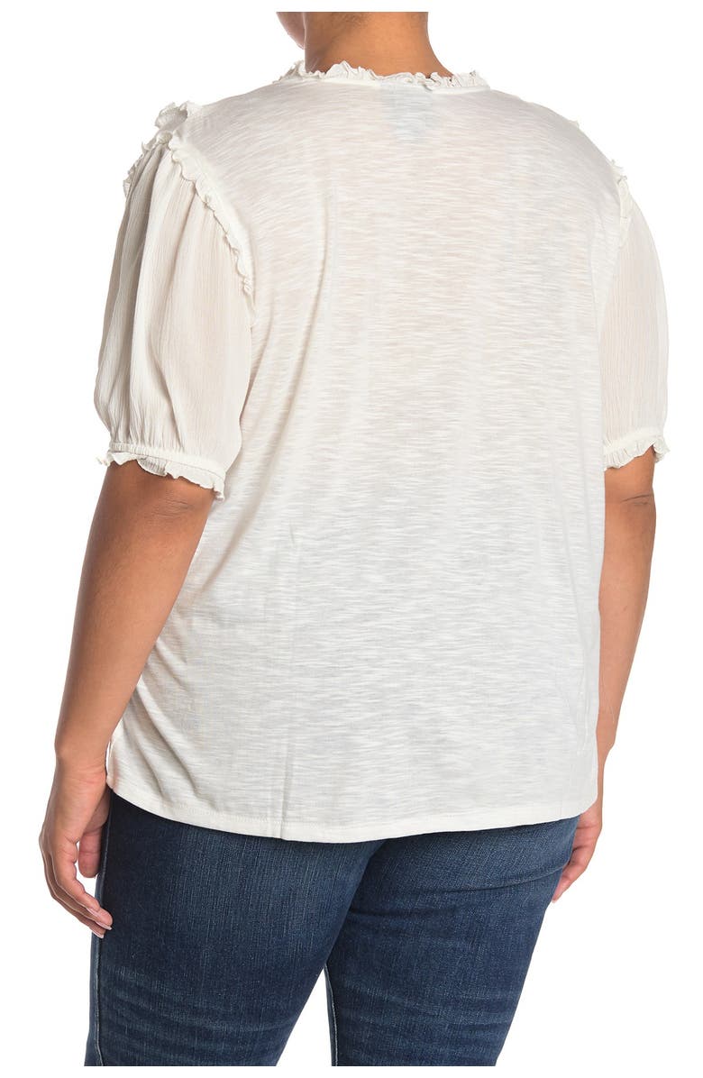 Forgotten Grace Short Sleeve Ruffled Button Up Top, Alternate, color, White