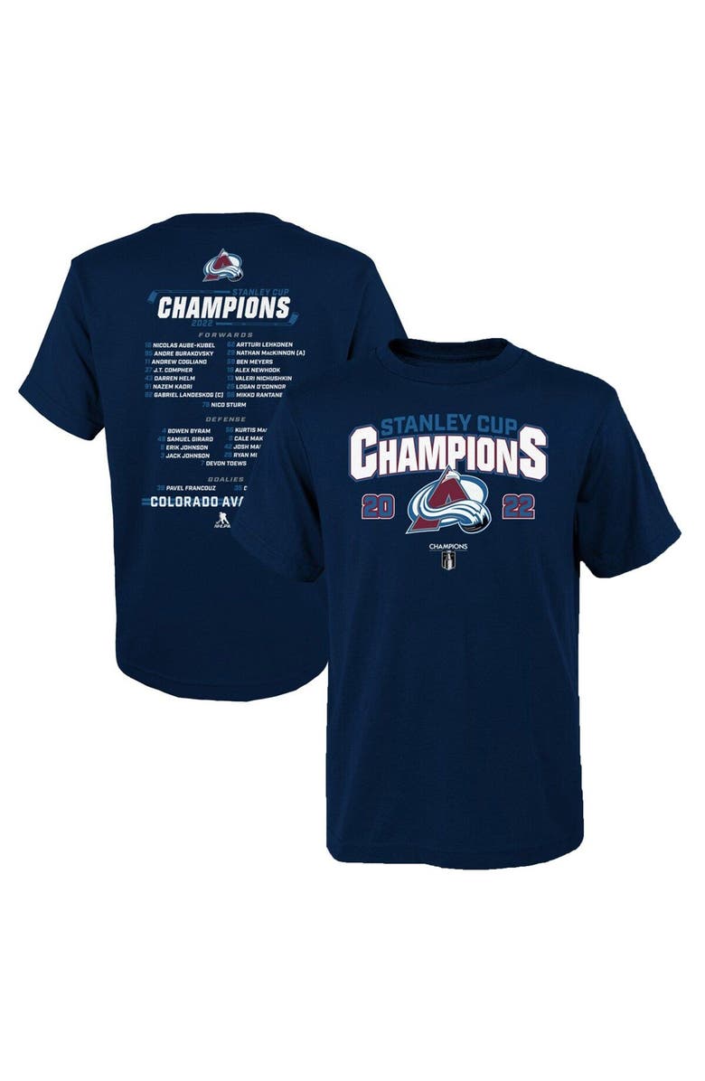 FANATICS Youth Fanatics Branded Navy Colorado Avalanche 2022 Stanley Cup Champions Roster T-Shirt, Main, color,