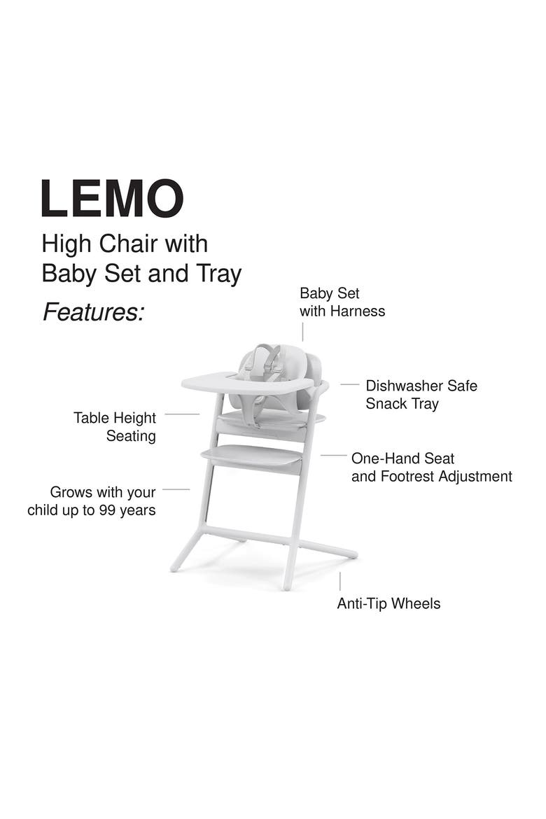 Lemo 2 Highchair, Baby Seat & Snack Tray 3-in-1 Set, Alternate, color, ALL WHITE