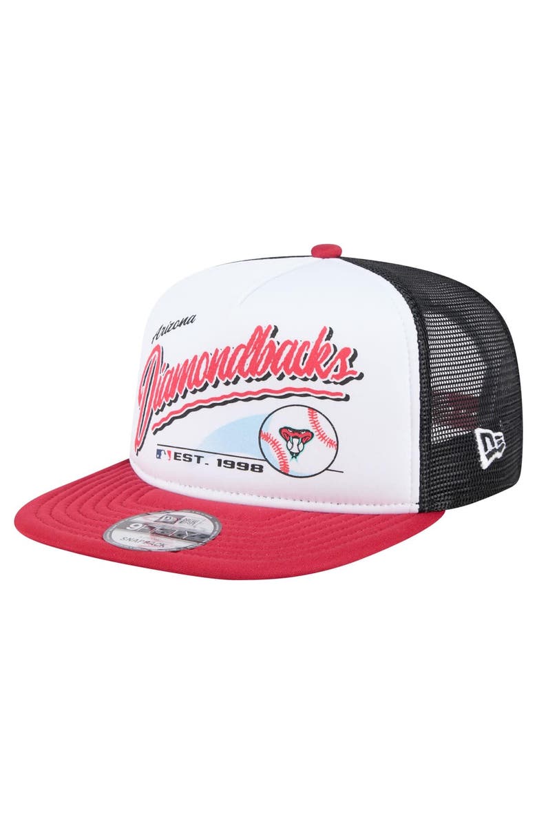 New Era Men's New Era White/Red Arizona Diamondbacks Retro Script Trucker 9FIFTY Snapback Hat, Main, color, White