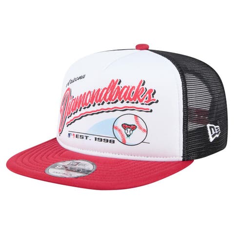 Men's New Era White/Red Arizona Diamondbacks Retro Script Trucker 9FIFTY Snapback Hat