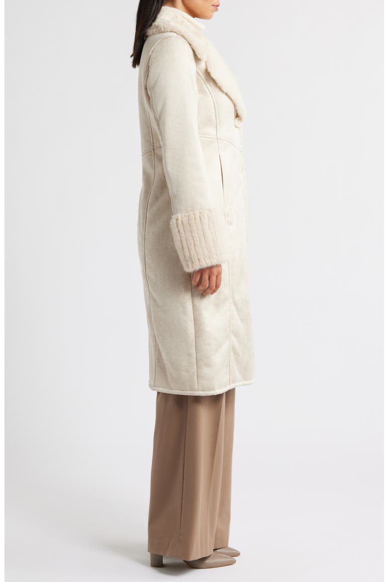 Faux Fur Trim Longline Coat, Alternate, color, BEIGE