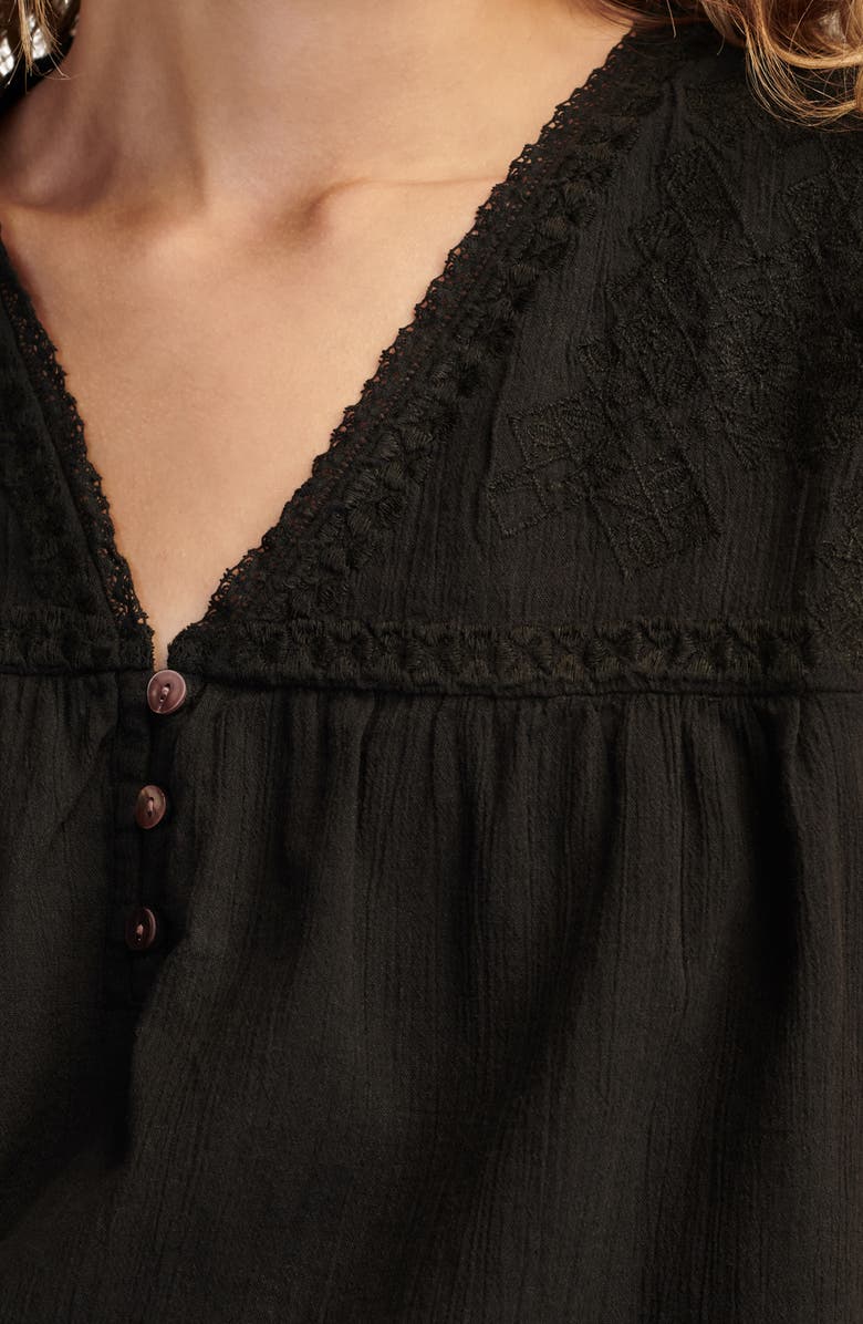 Lucky Brand Embroidered Yoke Cotton Gauze Top, Alternate, color, 