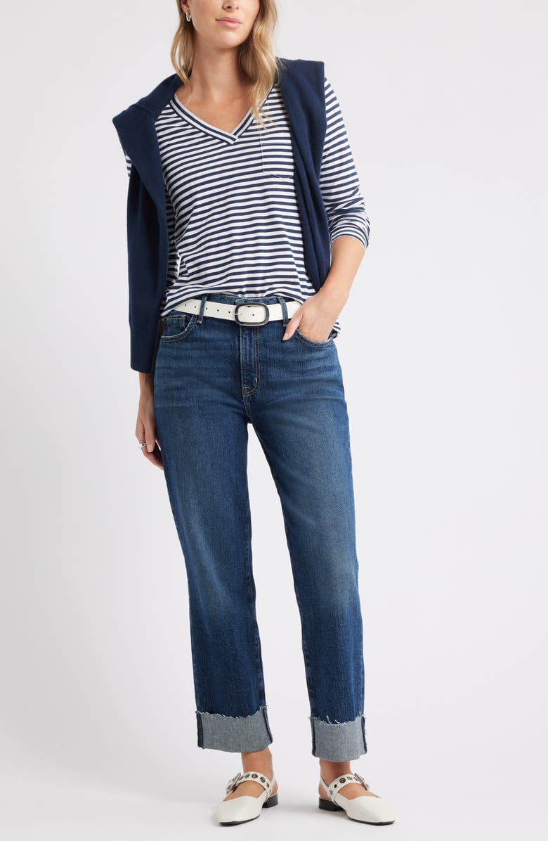 Caslon<sup>®</sup> Long Sleeve V-Neck T-Shirt, Alternate, color, Navy Still-White Brooke Stripe