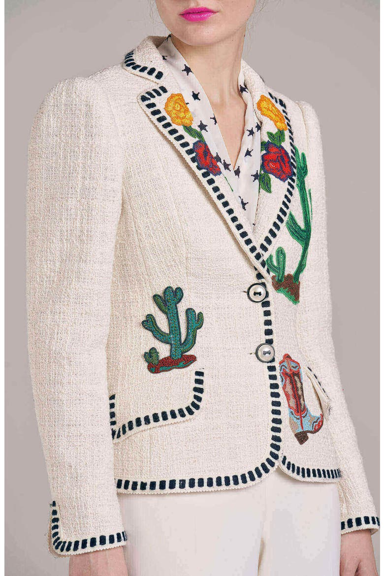 Blazer With Embroidery Patches, Alternate, color, Ecru / Multicolour