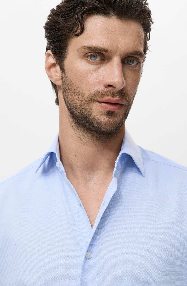 MANGO Slim Fit Cotton Blend Button-Up Shirt, Alternate, color, Sky Blue