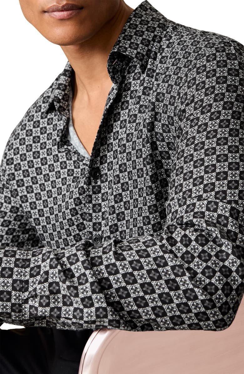 Reiss Nix Print Button-Up Shirt, Alternate, color, Black