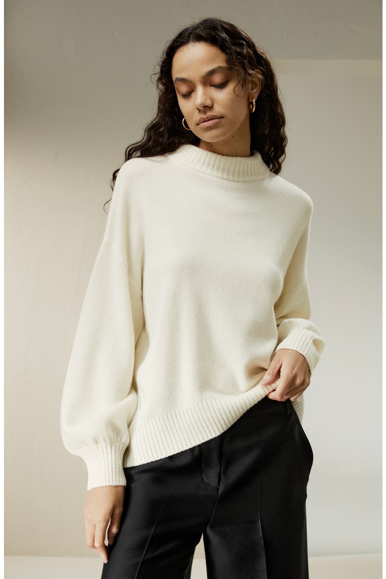Drop shoulder Wool Sweater, Alternate, color, White