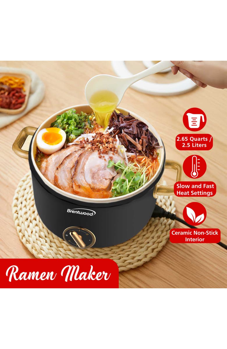 Brentwood Multi-Function Electric Hot Pot Cooker and Food Steamer with Ceramic Non-Stick Ceramic Coating, Alternate, color, Black