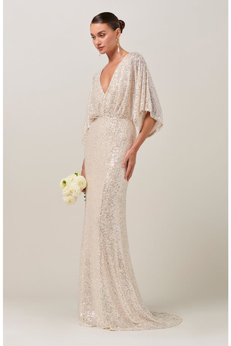 Isla Sequin Gown, Alternate, color, Champagne Sequin