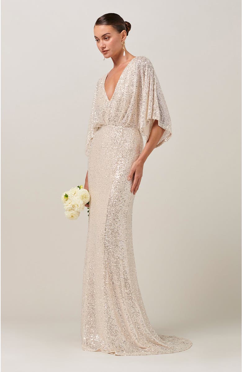 BWLDR Isla Sequin Gown, Alternate, color, Champagne Sequin