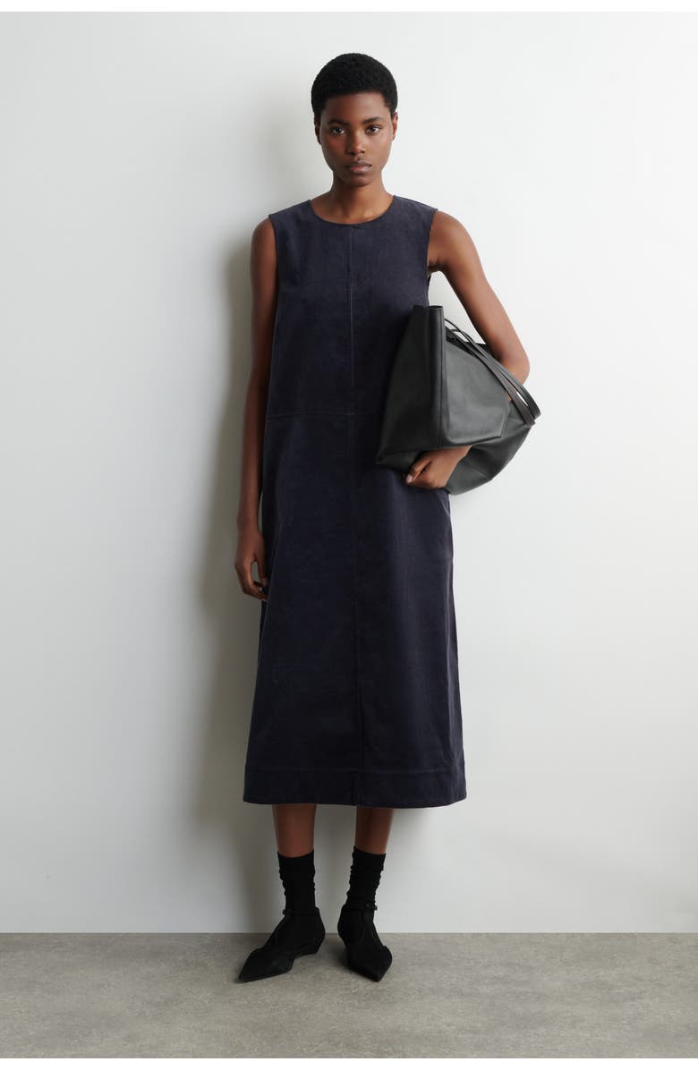 COS A-Line Corduroy Midi Dress, Main, color, Navy