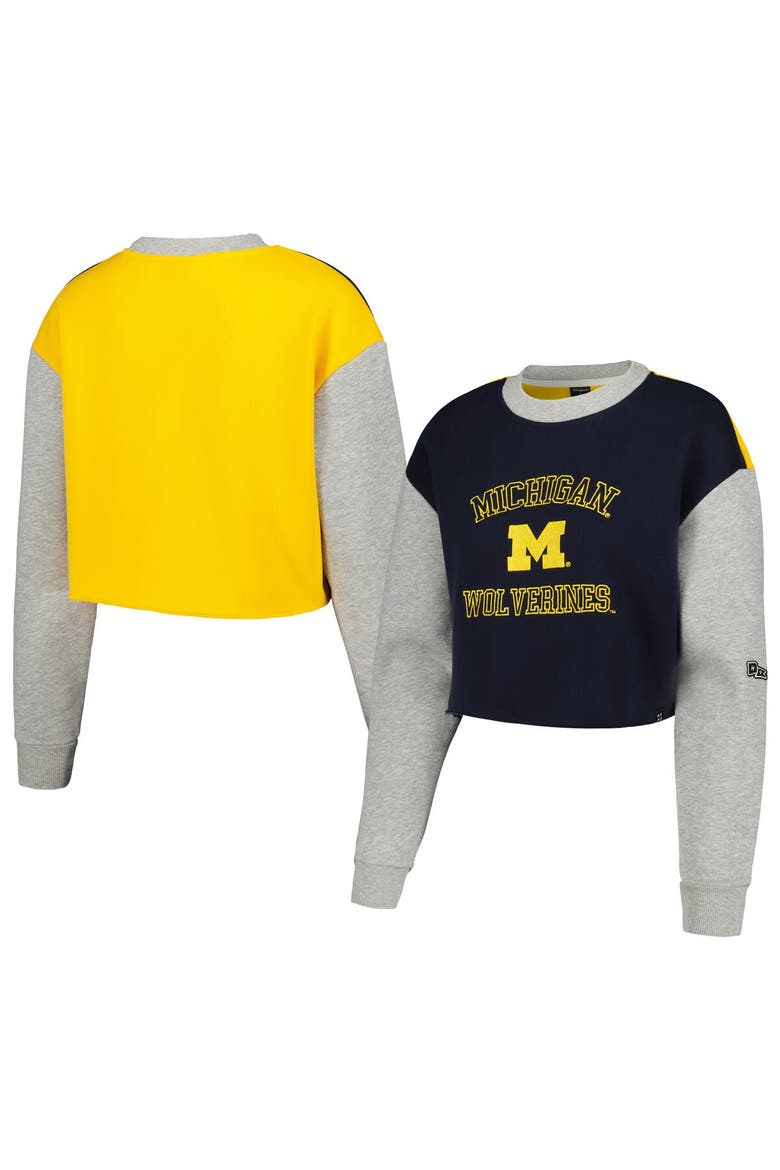 Women's Hype and Vice Navy Michigan Wolverines Colorblock Rookie Crew Pullover Sweatshirt, Main, color, Navy