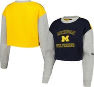 Hype and Vice Women's Hype and Vice Navy Michigan Wolverines Colorblock Rookie Crew Pullover Sweatshirt