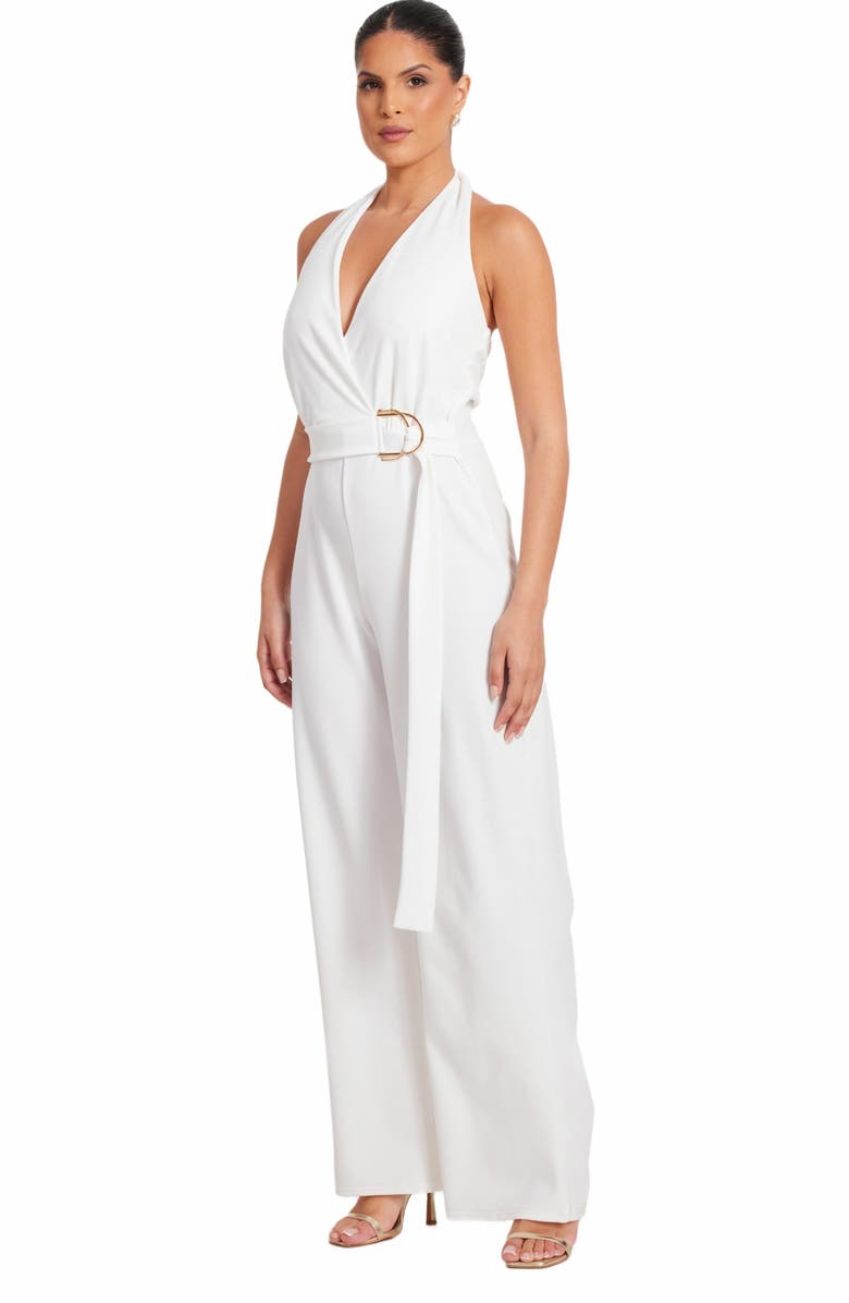 QUIZ Scuba Crepe Halter Jumpsuit, Alternate, color, White