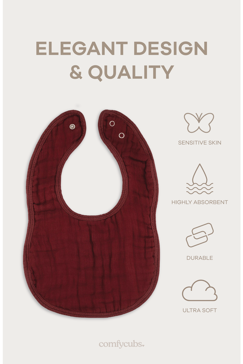 Muslin Bibs - Pack of 8, Alternate, color, Wine