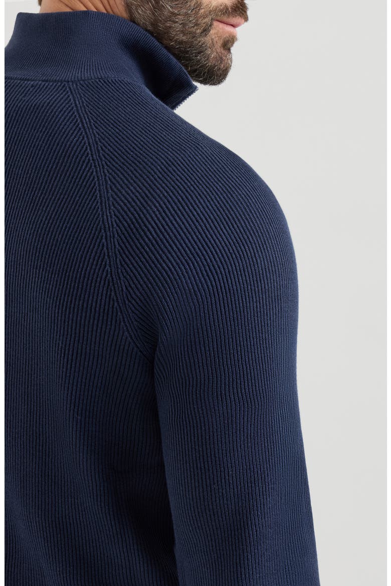 Cotton English rib sweater with half zip and raglan sleeves, Alternate, color, Navy Blue