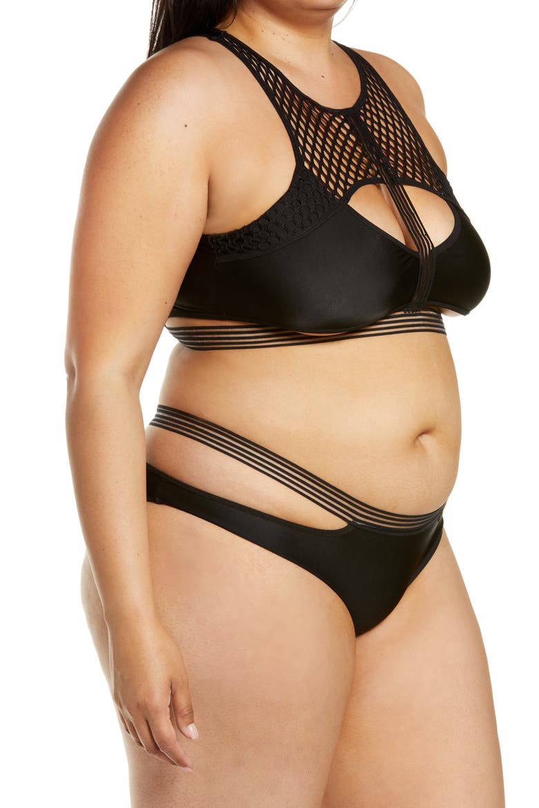 Mesh & Strap Detail Bra & Briefs Set, Alternate, color, BLACK