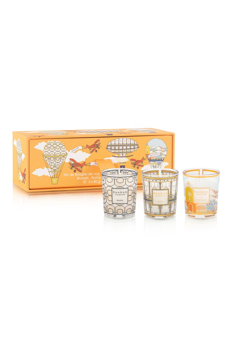 Brussels-Roma-Saint-Tropez Travel Candle Trio, Main, color, MULTICOLOR