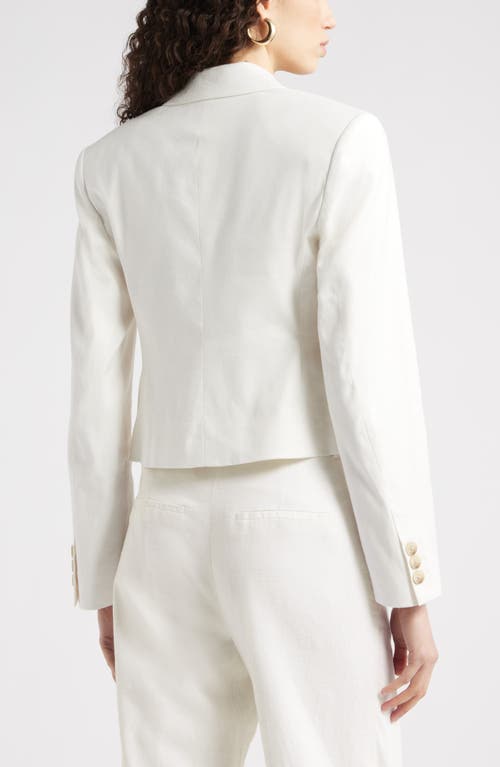 Nordstrom Crop One-button Linen Blend Blazer In Purple