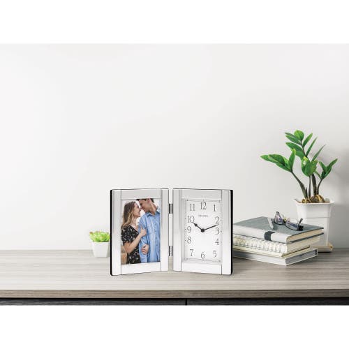 Bulova Clocks Forte Ii Brushed Aluminum Picture Frame Clock In Pink